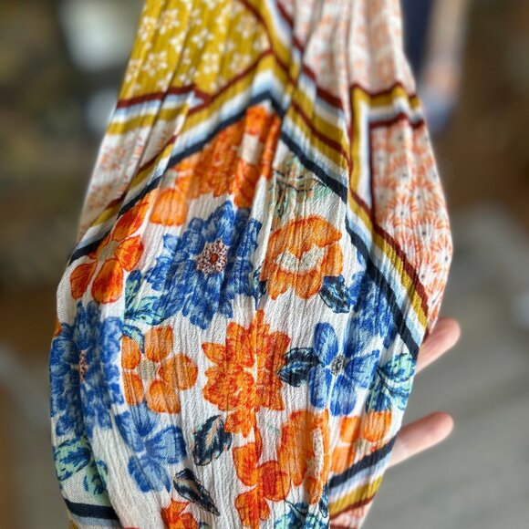 7th Ray Navy Waffle Top w/ Contrasting Pattern Sleeve and Open Twist Back Sz M-L - Picture 9 of 11